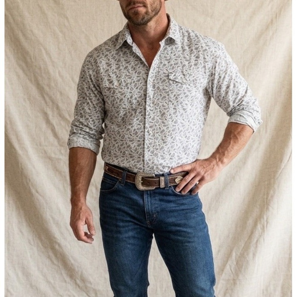 Wrangler Retro Shirt Premium Mens Large Cowboy Paisley Print Western Rodeo Work